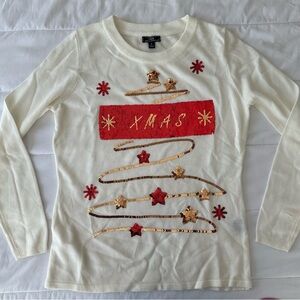 Lisa International Cream Color Christmas Sweater with Festive Design Size M